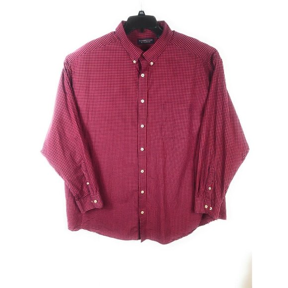 Roundtree & Yorke Men's 3XB Red Blue Check Long Sleeve Button Up Cotton Shirt A4 - Picture 1 of 4